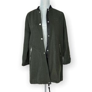 Topshop Long Dark Green and Black Varsity Jacket Size 4